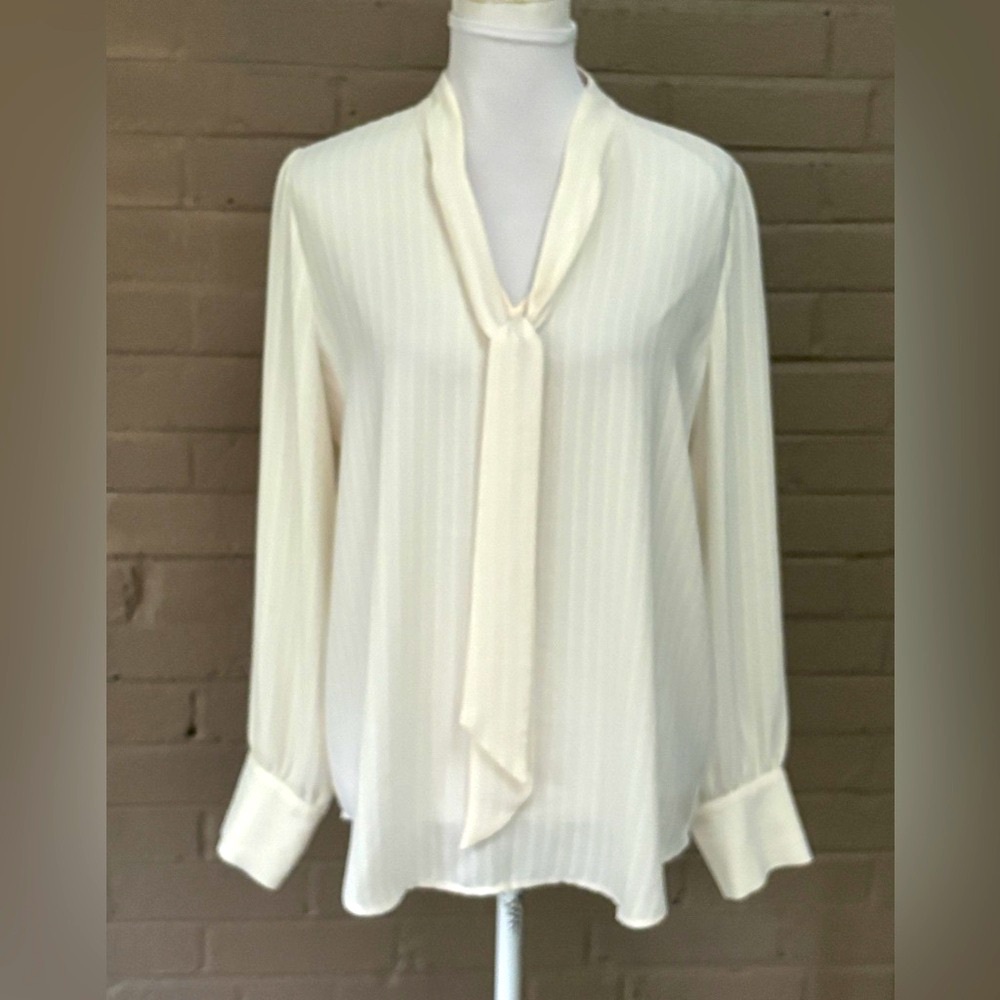 LOFT ivory tie neck blouse M
